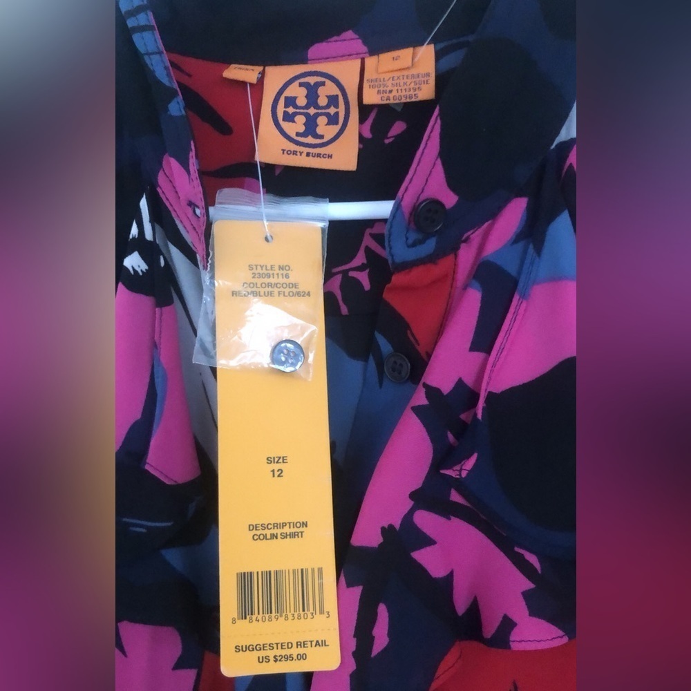 NWT Tory Burch 100% Silk Colin Shirt Blouse Long Sleeve Ruffle Floral 12 - Picture 3 of 5